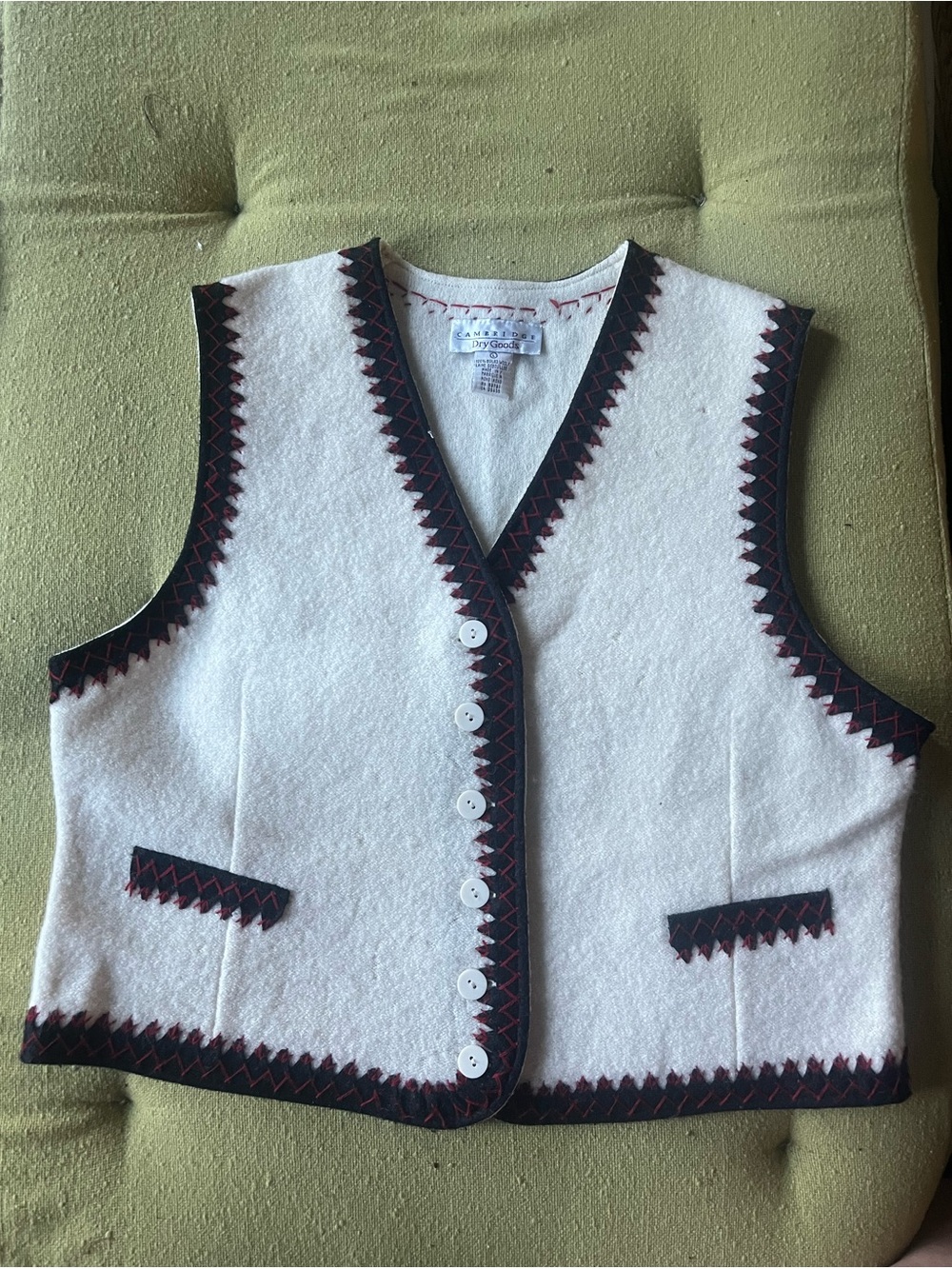 Vintage Cambridge Dry Goods 100% Wool Vest Size LARGE